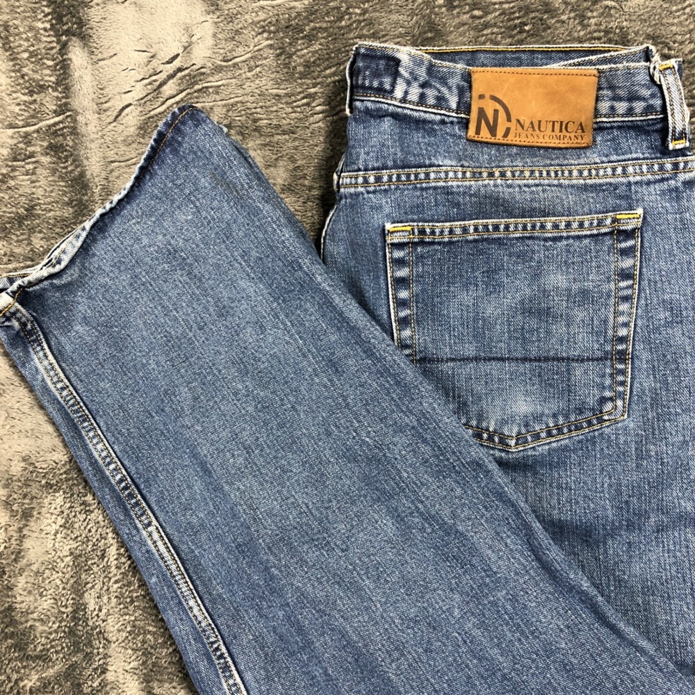Nautica Jeans Company Mens‎ 38x31 Straight Leg Blue Denim Jeans Medium Wash 90s